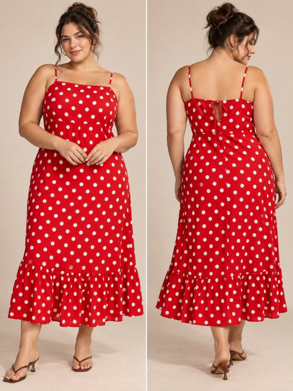 A New Day Red & white Polka Dot Tiered Maxi Dress Cross Back 2X